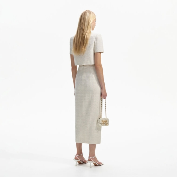 Sold Out SELF-PORTRAIT Cream Bouclé Crop Top - Picture 3 of 10